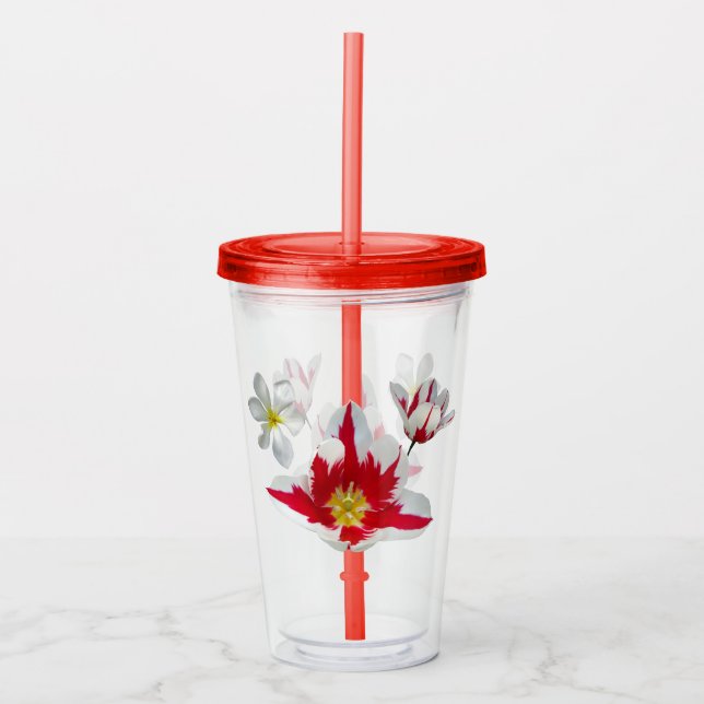 Red and White Tulips Acrylic Tumbler (Front)