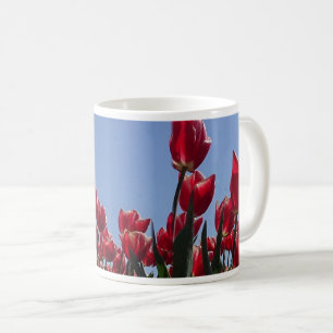Red and White Tulips Field Panoramic Coffee Mug