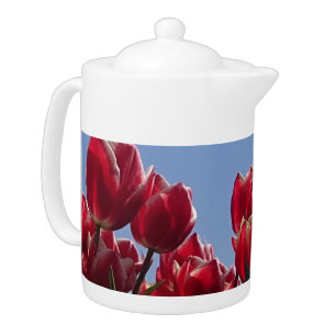 Red and White Tulips Field Teapot