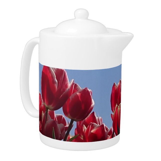 Red and White Tulips Field Teapot (Left)