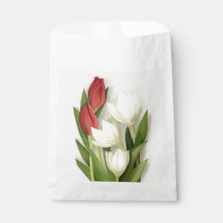 Red and White Tulips Floral Favor Bag
