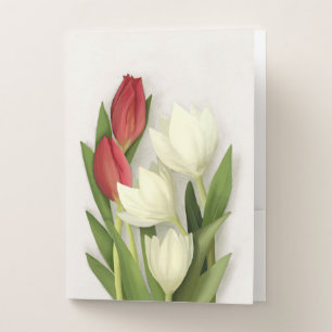 Red and White Tulips Floral Pocket Folder