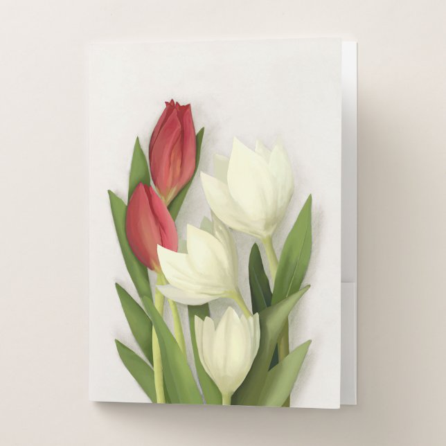 Red and White Tulips Floral Pocket Folder (Front)