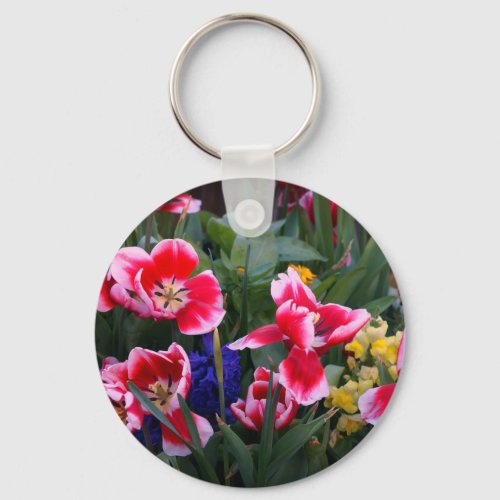 Red and White Tulips Keychain