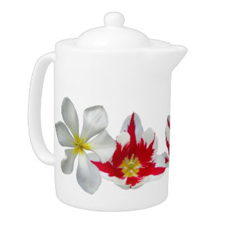 Red and White Tulips Photography Teapot