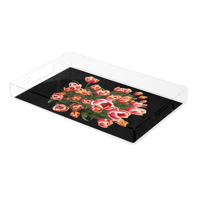 Red and White Tulips Rectangle Tray (Angled)