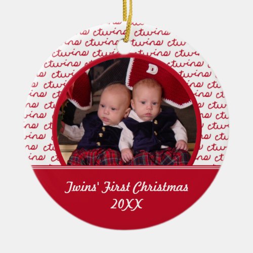 Red and White Twins First Christmas Photo Ornament