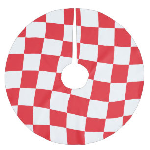 Red and White Twisted Checkerboard Brushed Polyester Tree Skirt