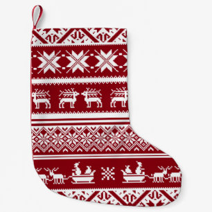 Red and White Ugly Christmas Sweater patterns Small Christmas Stocking