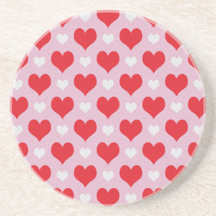 Red and white valentine hearts pattern drink coaster