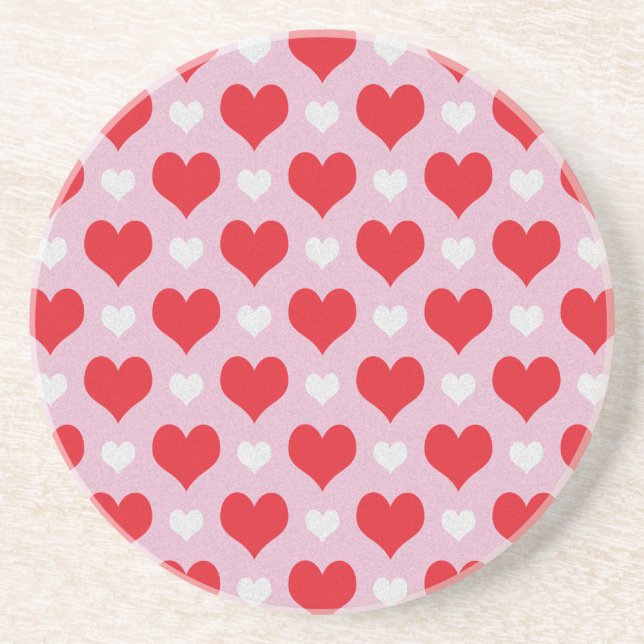 Red and white valentine hearts pattern drink coaster (Front)