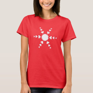 Red and White Valentine Hearts Snowflake Tshirts