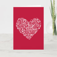 Red and White Valentine's Day Typography Heart Holiday Card