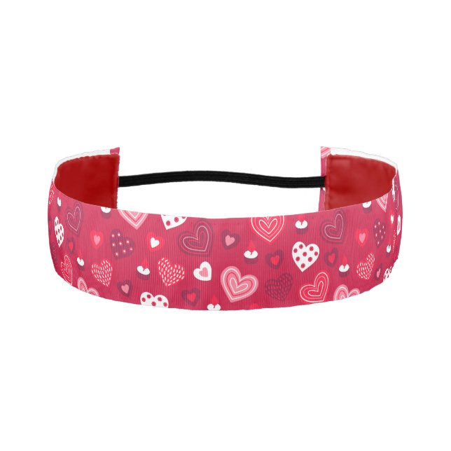 Red and white Valentine's hearts pattern Athletic Headband (Front)