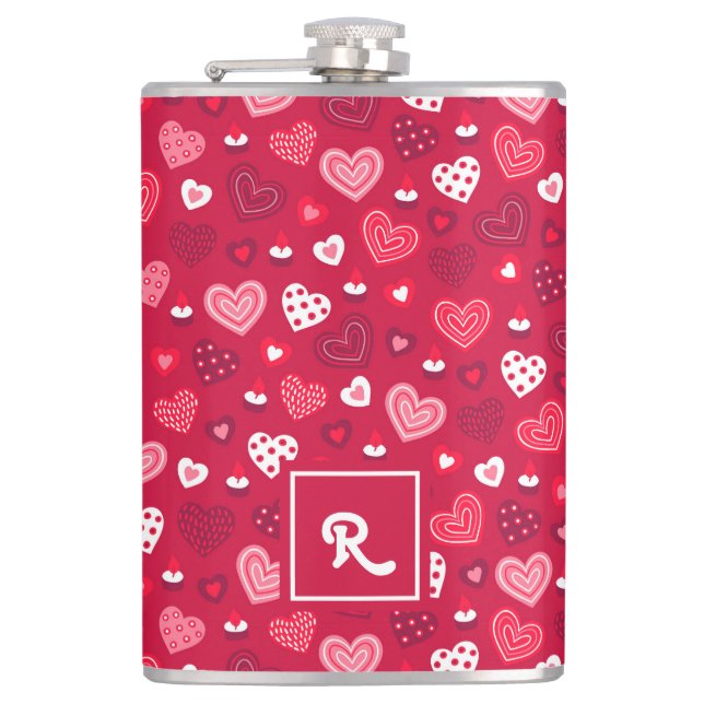 Red and white Valentine's hearts pattern Flask (Front)