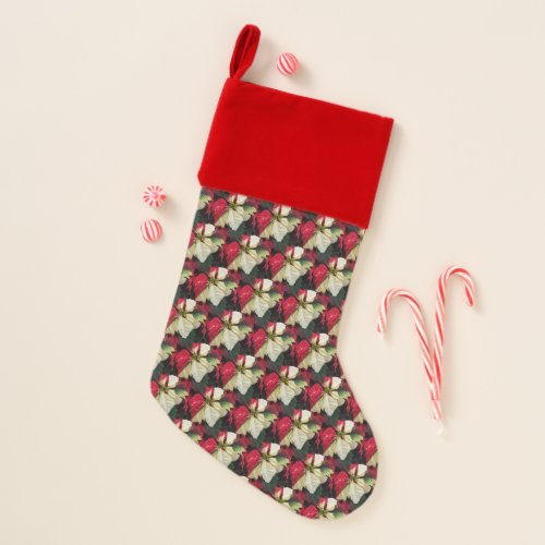 Red and White Variegated Poinsettia Pattern Christmas Stocking