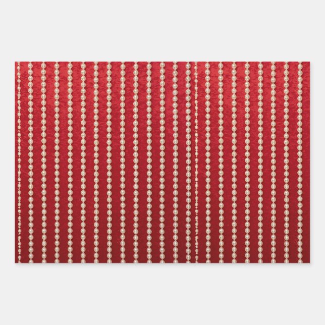 Red and White Velvet-Look Wrapping Paper Sheets (Front)