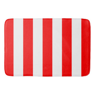Red and White Vertical Stripes Bath Mat
