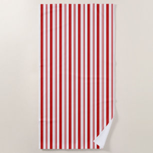 Red and White Vertical Stripes Beach Towel