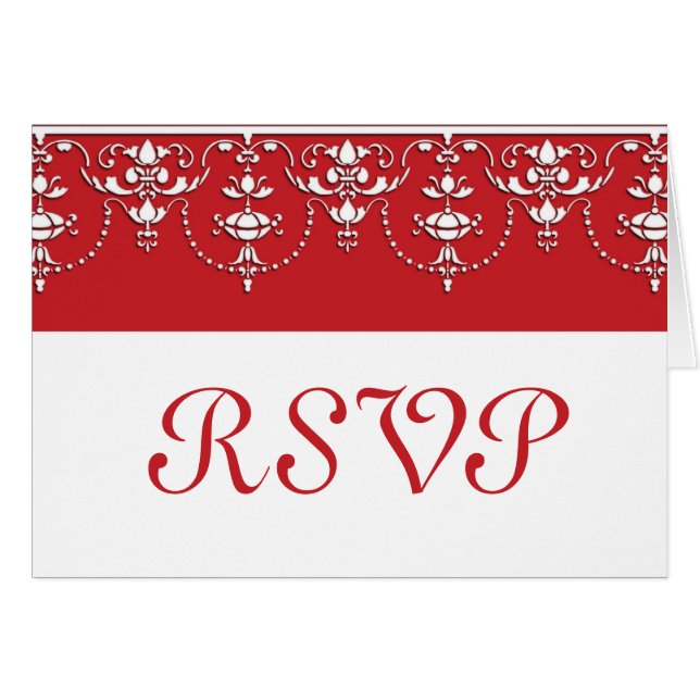 Red and White  Victorian Wedding RSVP card (Front Horizontal)