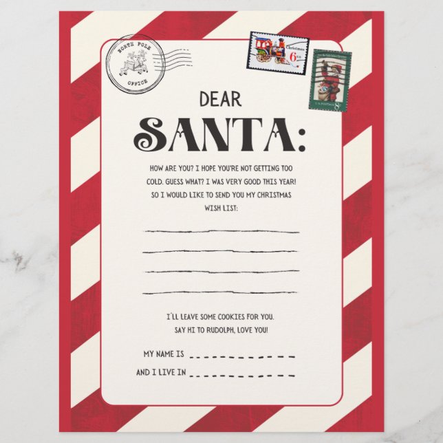 Red and White Vintage Christmas Santa Letter. Flyer (Front)