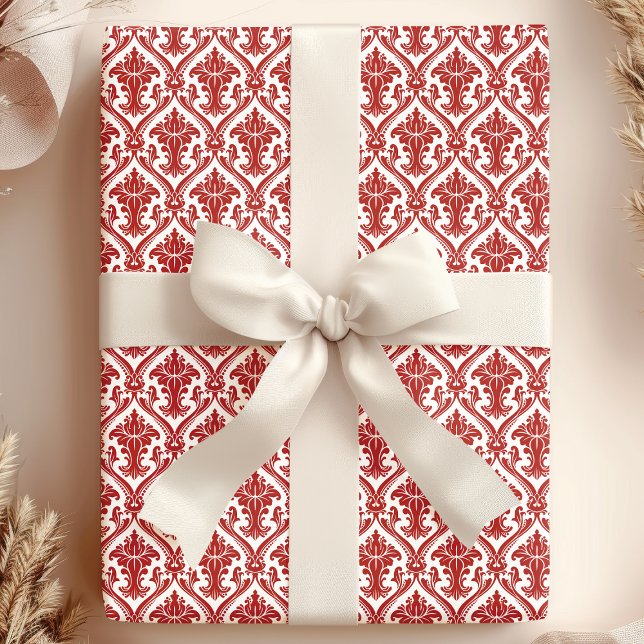 Red and White Vintage Damask Pattern Wrapping Paper (Creator Uploaded)