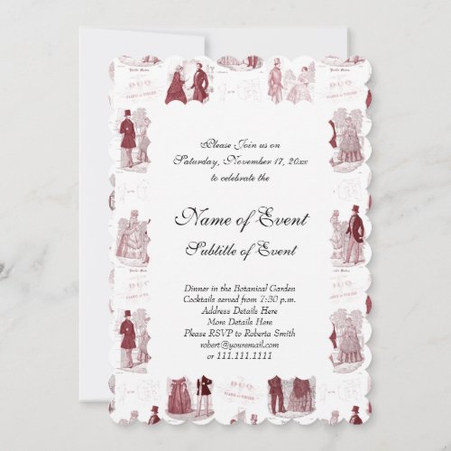 Red and White Vintage Fashion French Toile Invitation