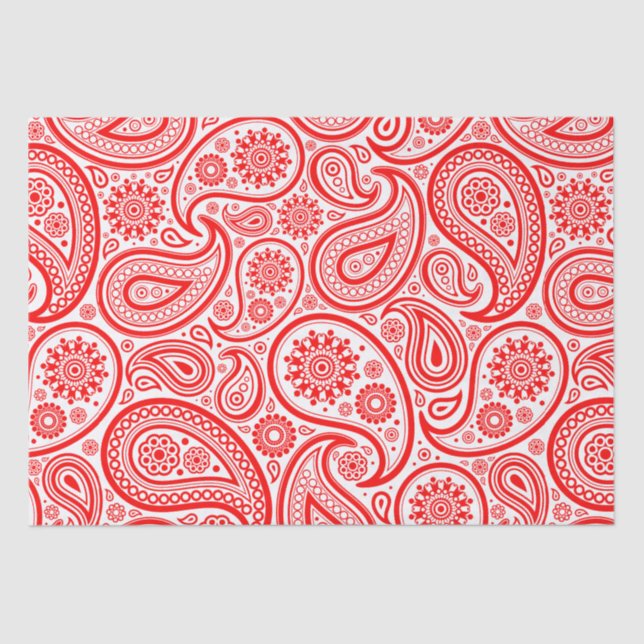Red and white vintage paisley pattern tissue paper (Front)