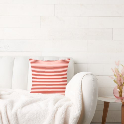 Red and White Vintage Thin Stripes Throw Pillow