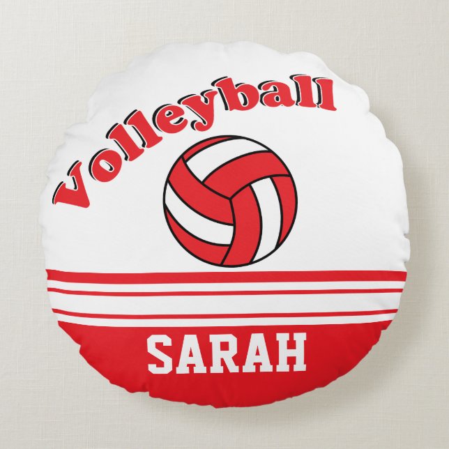 Red and White Volleyball | DIY Name Round Pillow (Front)