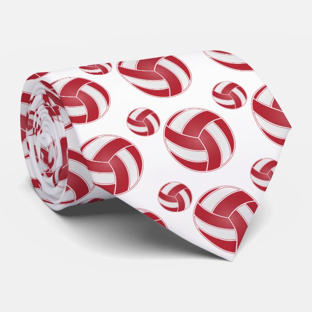 Red and White 🏐 Volleyball Neck Tie (Rolled)