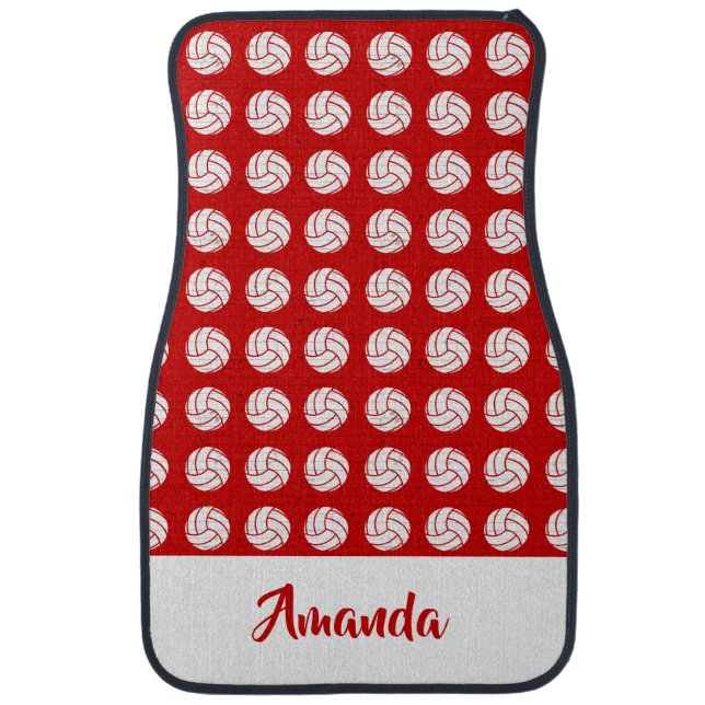 Red and White Volleyball Pattern Car Floor Mat (Front)