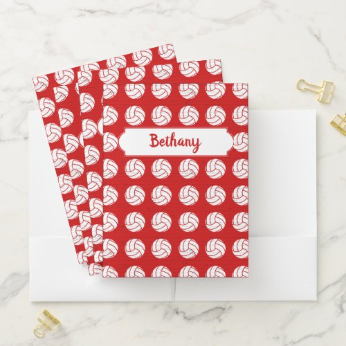 Red and White Volleyball Pattern Pocket Folder