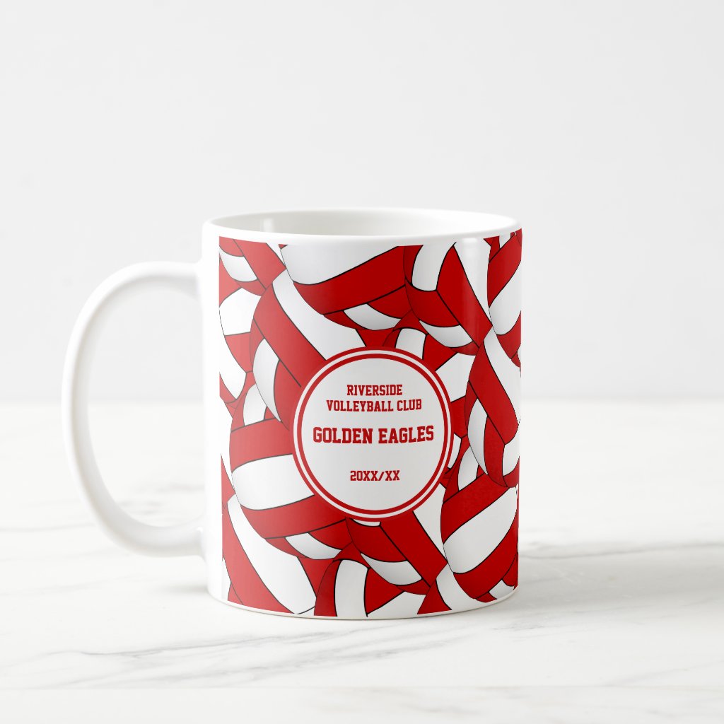 red and white volleyball team colors coach gift coffee mug