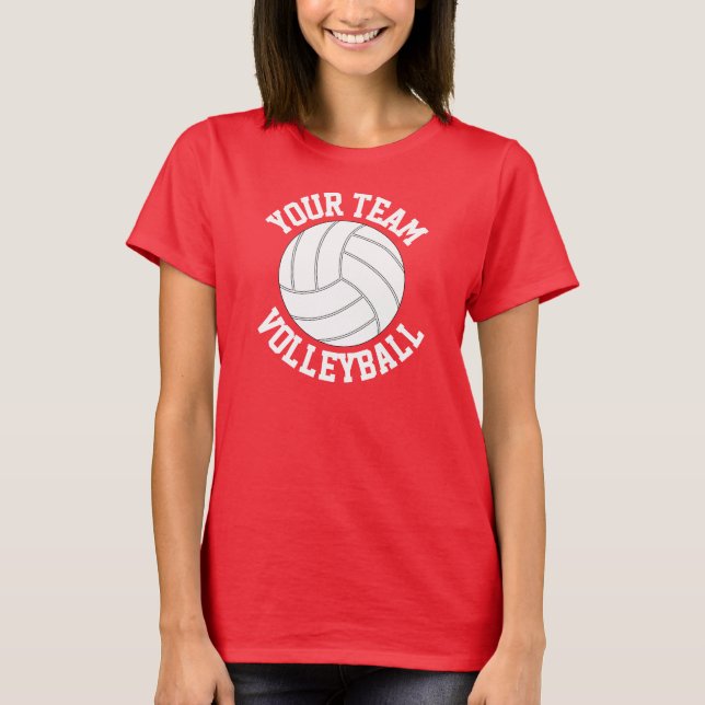 Red and White Volleyball Team Name Women's T-Shirt Zazzle