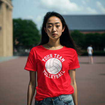 Red And White Volleyball Team Name Women's T-shirt by SoccerMomsDepot at Zazzle