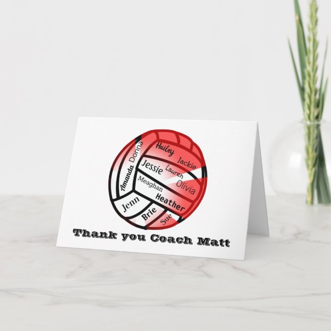 Red and White Volleyball You Thank Coach Card (Front)
