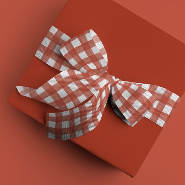 Red and White Watercolor Gingham Satin Ribbon (Red and white watercolor gingham ribbon.)
