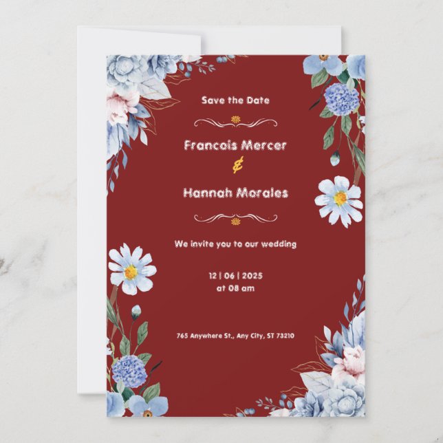 Red and White Watercolor Wedding Invitation Card (Front)
