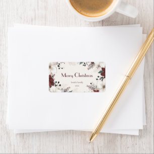 Red And White Watercolour floral Christmas Label