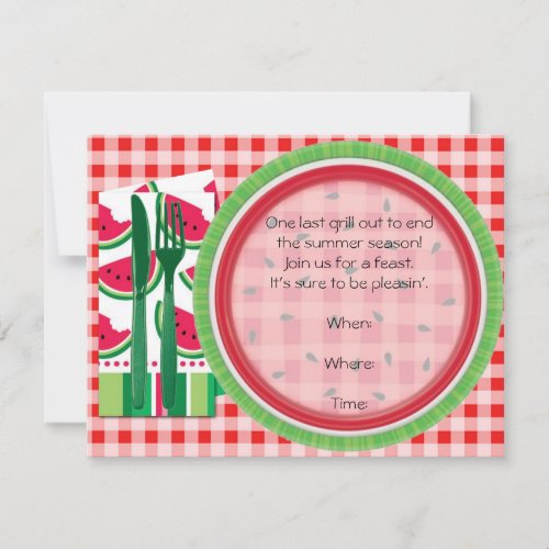 Red and White Watermelon Picnic Table Setting Custom Invitations