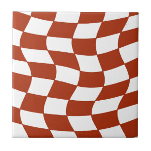 Red and White Wavy Checkerboard Ceramic Tile