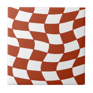 Red and White Wavy Checkerboard Ceramic Tile