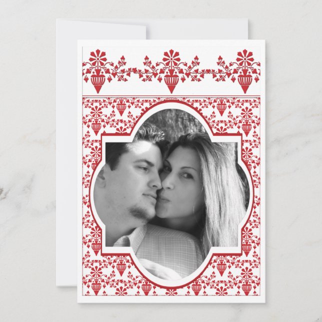Red and White Wedding Invitation w/ PHOTO (Front)