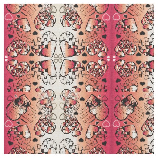 Red and white Whimsical Romantic Hearts pattern Fabric
