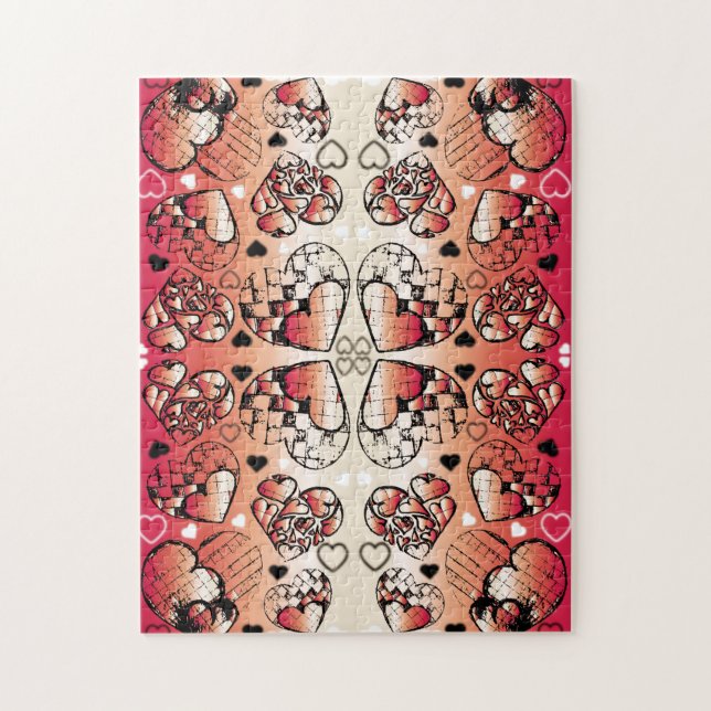 Red and white Whimsical Romantic Hearts pattern Jigsaw Puzzle (Vertical)