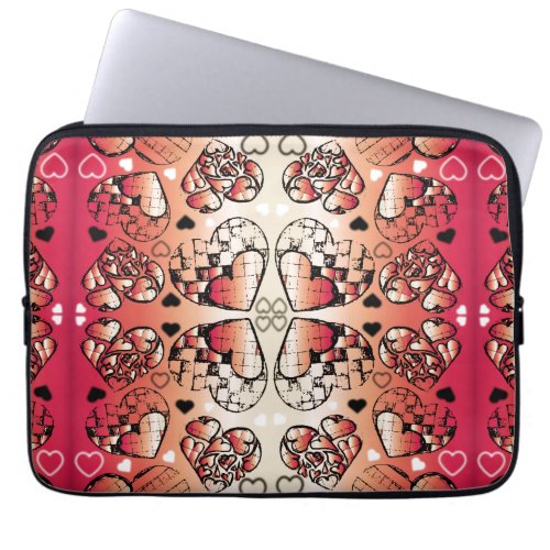 Red and white Whimsical Romantic Hearts pattern Laptop Sleeve