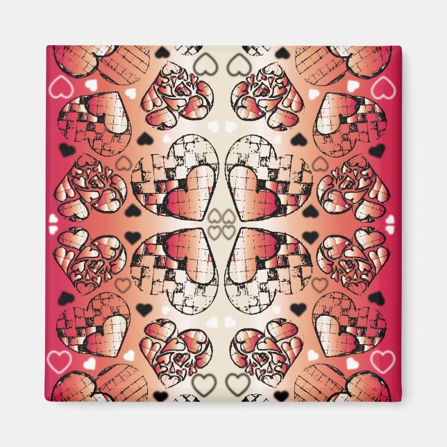 Red and white Whimsical Romantic Hearts pattern Magnet (Front)