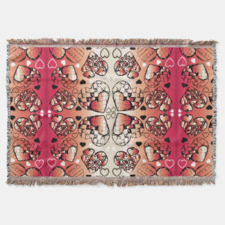 Red and white Whimsical Romantic Hearts pattern Throw Blanket