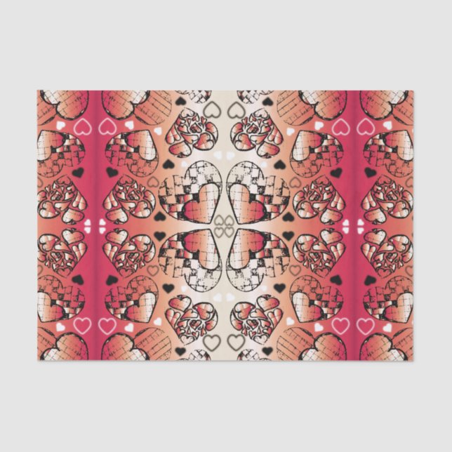 Red and white Whimsical Romantic Hearts pattern Tissue Paper (Front)